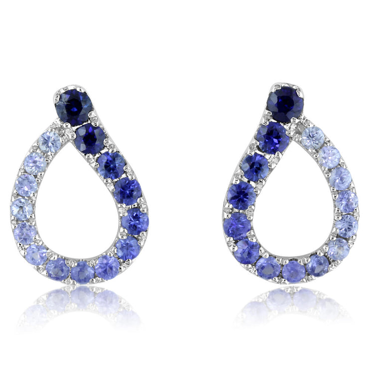 14K White Gold Graduated Blue Sapphire Earrings