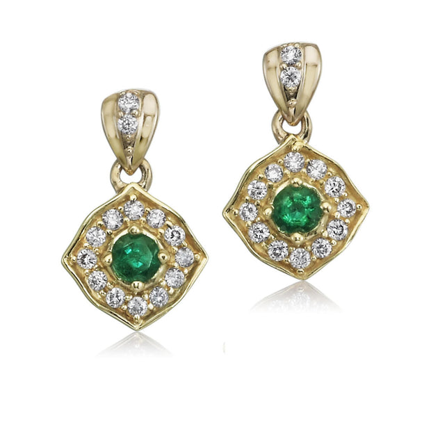 14K Yellow Gold Emerald/Diamond Earrings