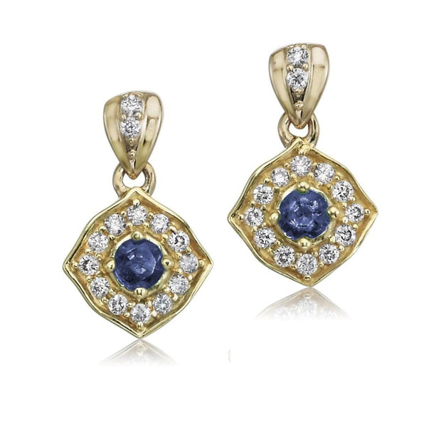 14K Yellow Gold Sapphire/Diamond Earrings