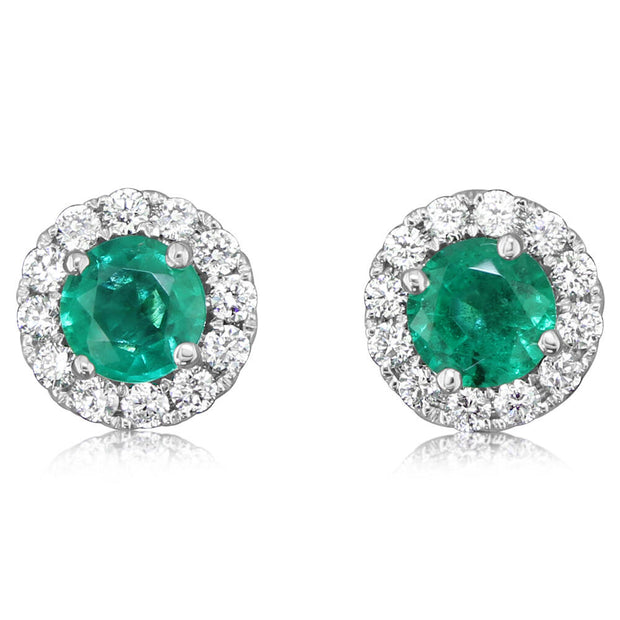 14K White Gold Emerald/Diamond Earrings