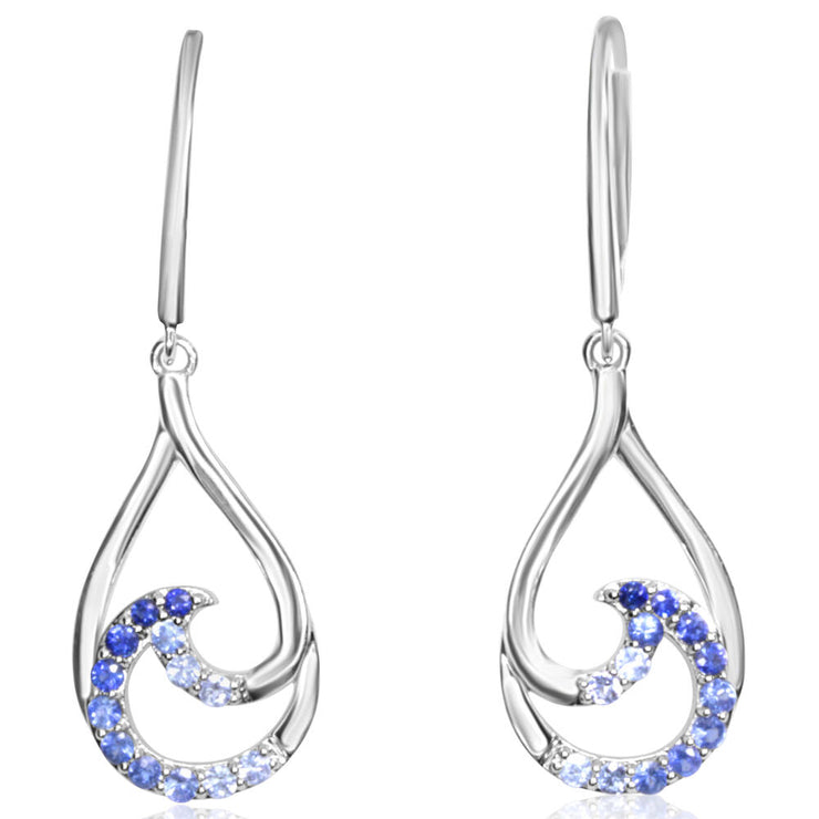 14K White Gold Graduated Blue Sapphire Earrings