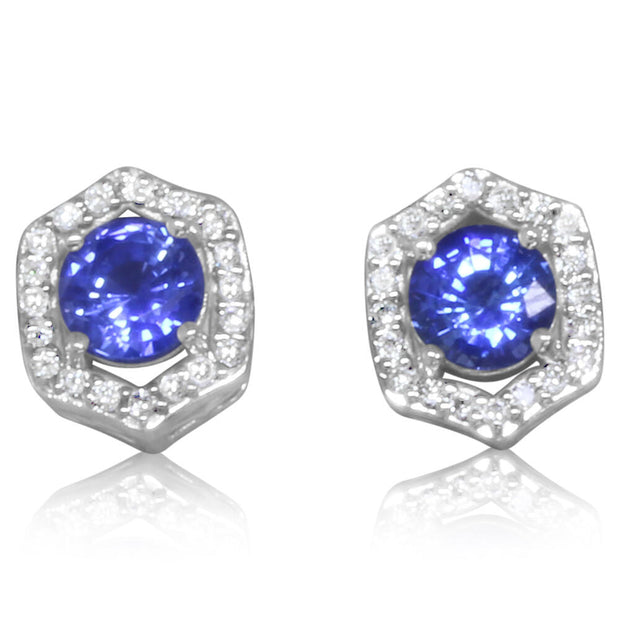 14K White Gold Ceylon Sapphire/Diamond Earrings