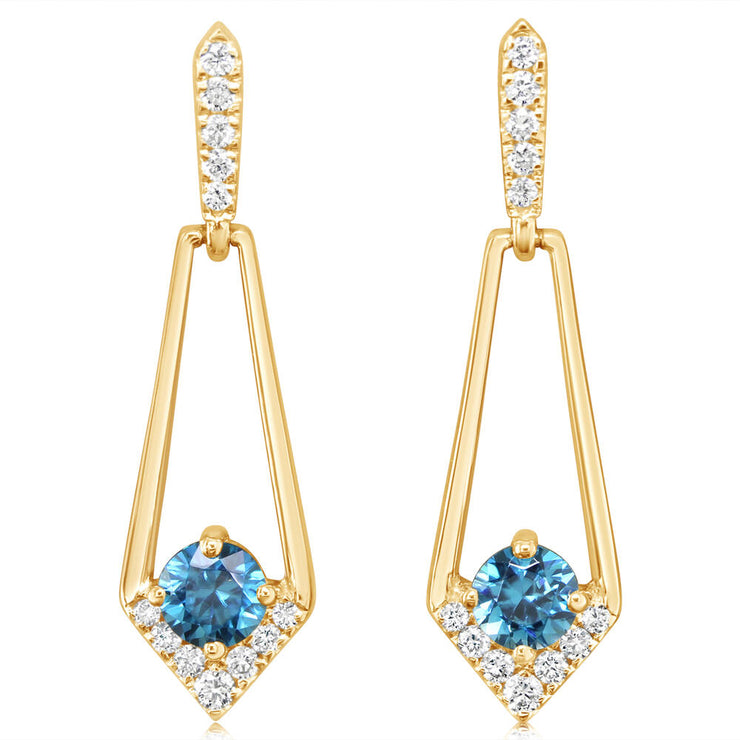 14K Yellow Gold Blue Zircon/Diamond Earrings