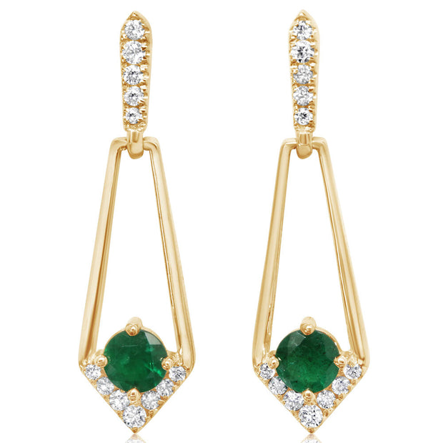 14K Yellow Gold Brazilian Emerald/Diamond Earrings