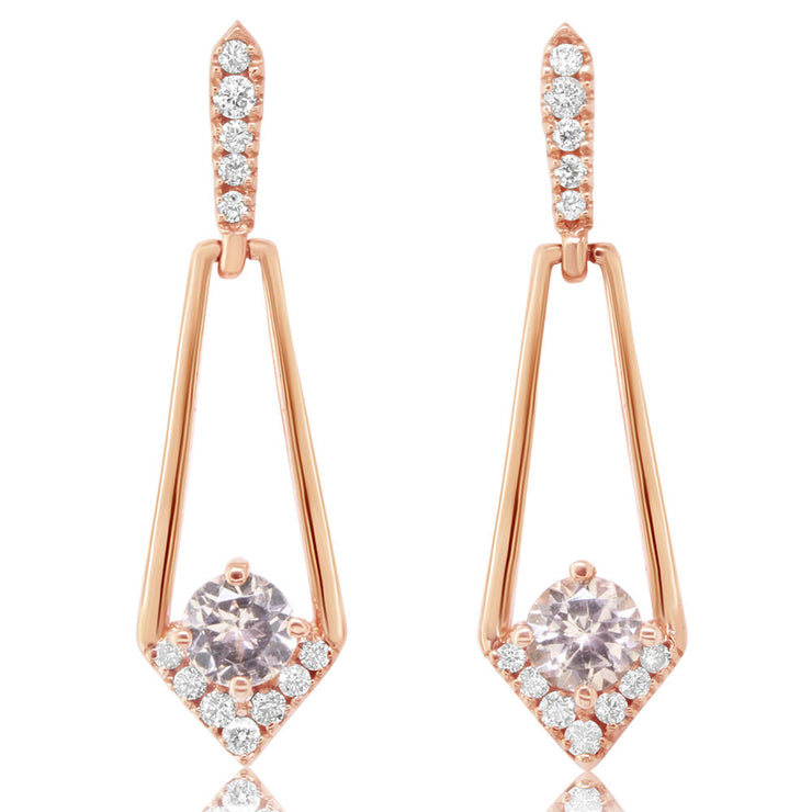 14K Rose Gold Lotus Garnet/Diamond Earrings