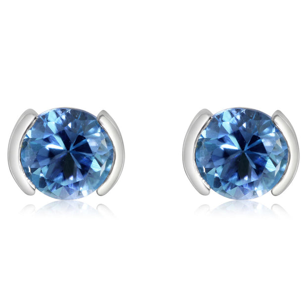 14K White Gold Blue Topaz Earrings