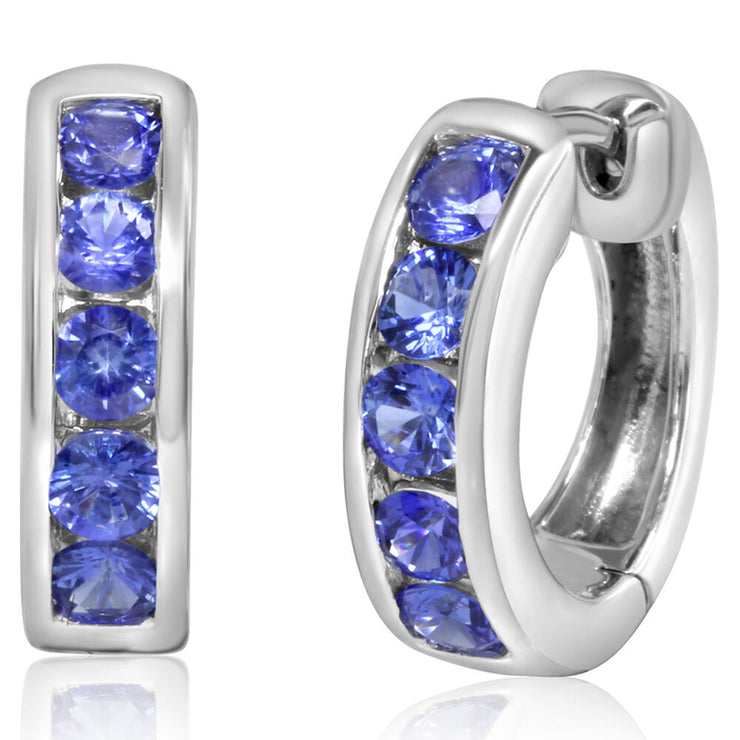 14K White Gold Sapphire Hoop Earrings