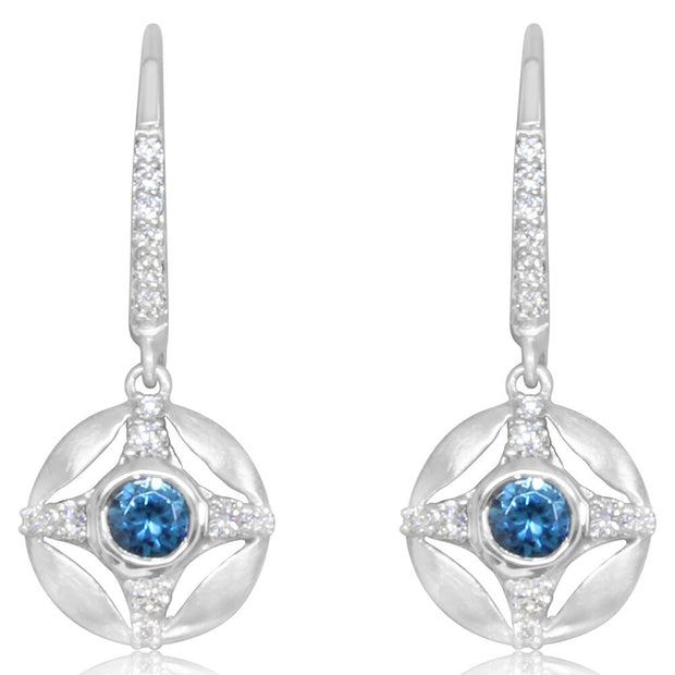 14K White Gold Blue Zircon/Diamond Earrings