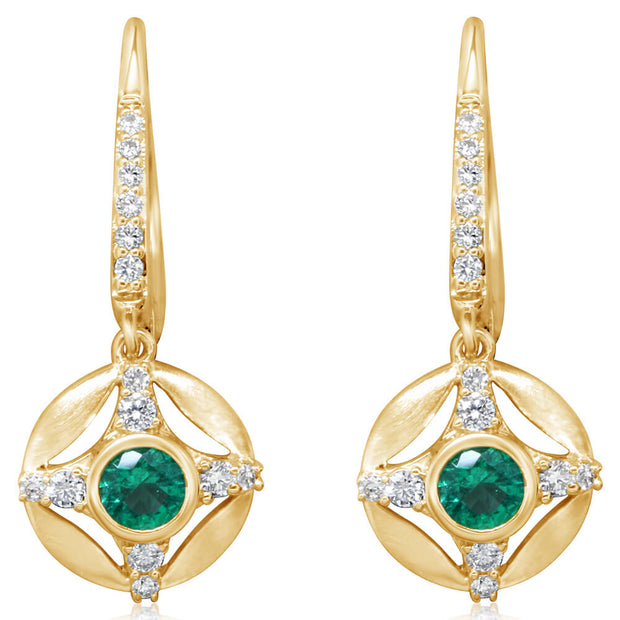 14K Yellow Gold Brazilian Emerald/Diamond Earrings