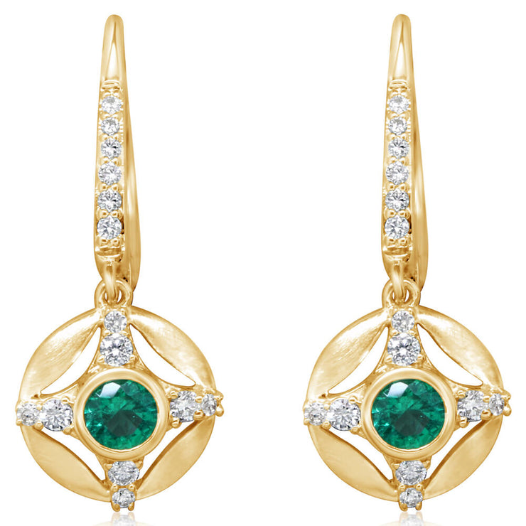 14K Yellow Gold Emerald/Diamond Earrings