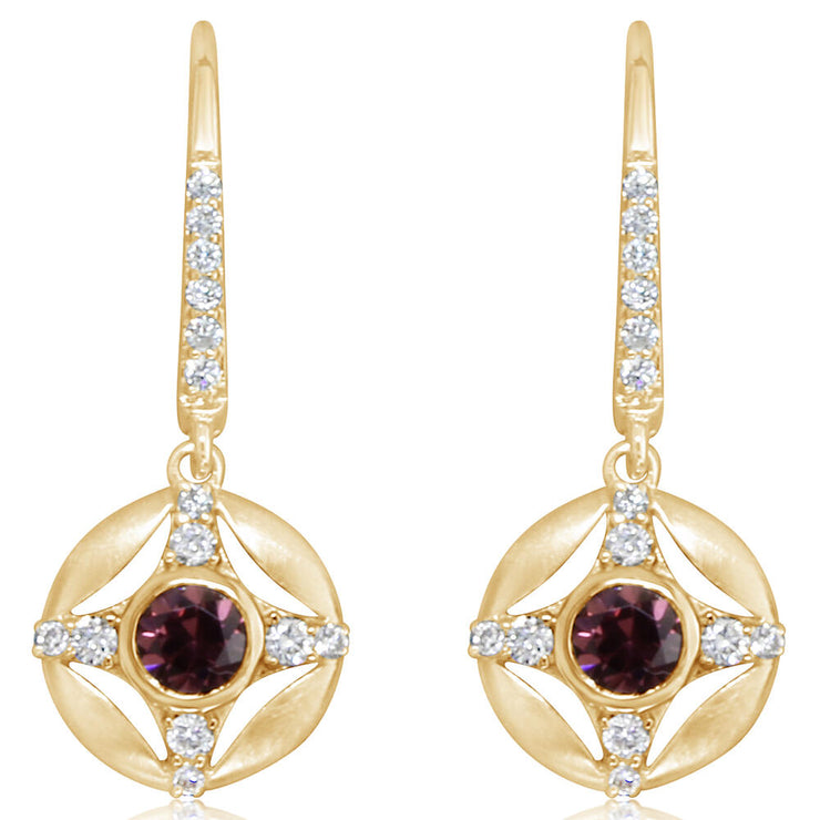 14K Yellow Gold Rhodolite Garnet/Diamond Earrings