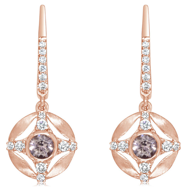 14K Rose Gold Lotus Garnet/Diamond Earrings