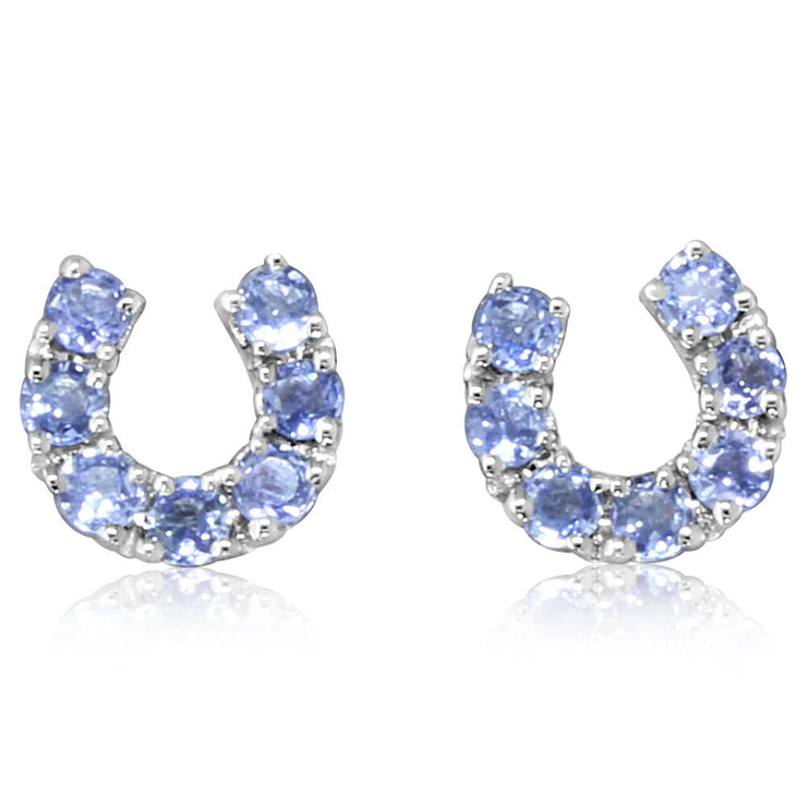 14K White Gold Yogo Sapphire Horseshoe Earrings