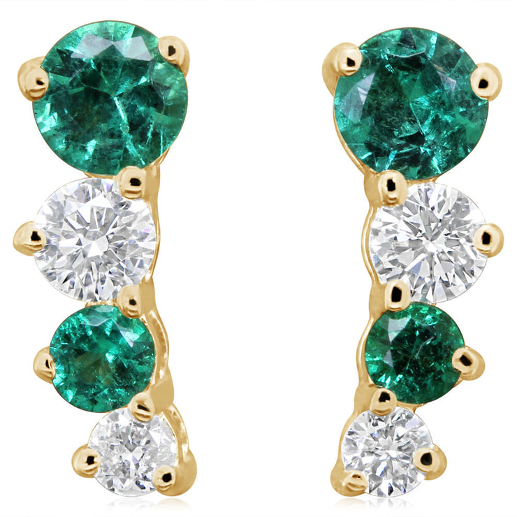 14K Yellow Gold Emerald/Diamond Earrings