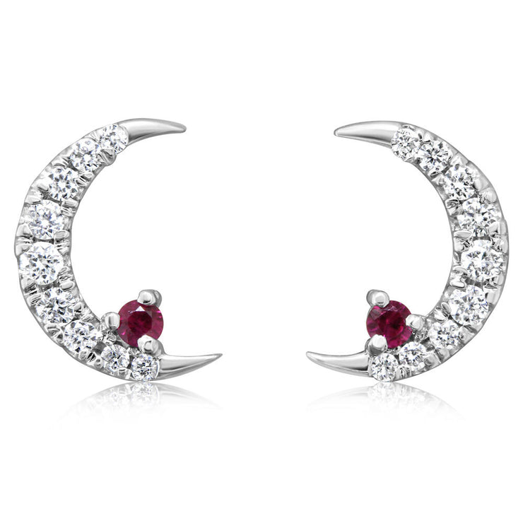 14K White Gold Ruby/Diamond Moon Earrings