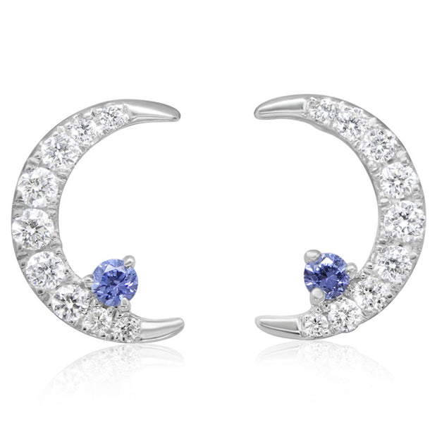 14K White Gold Yogo Sapphire/Diamond Moon Earrings