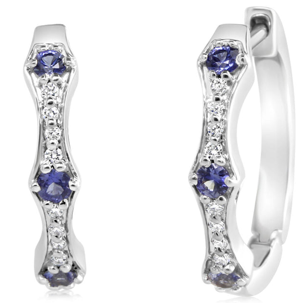 14K White Gold Sapphire/Diamond Hoop Earrings