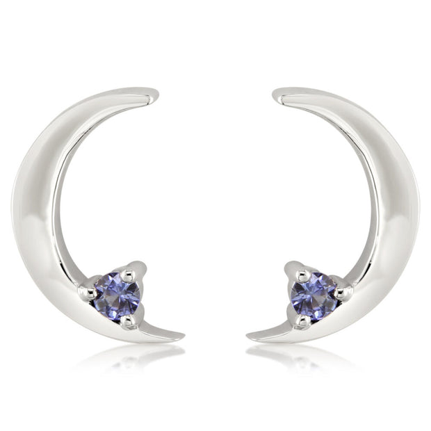 14K White Gold Sapphire Moon Earrings