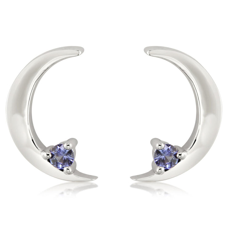 14K White Gold Sapphire Moon Earrings