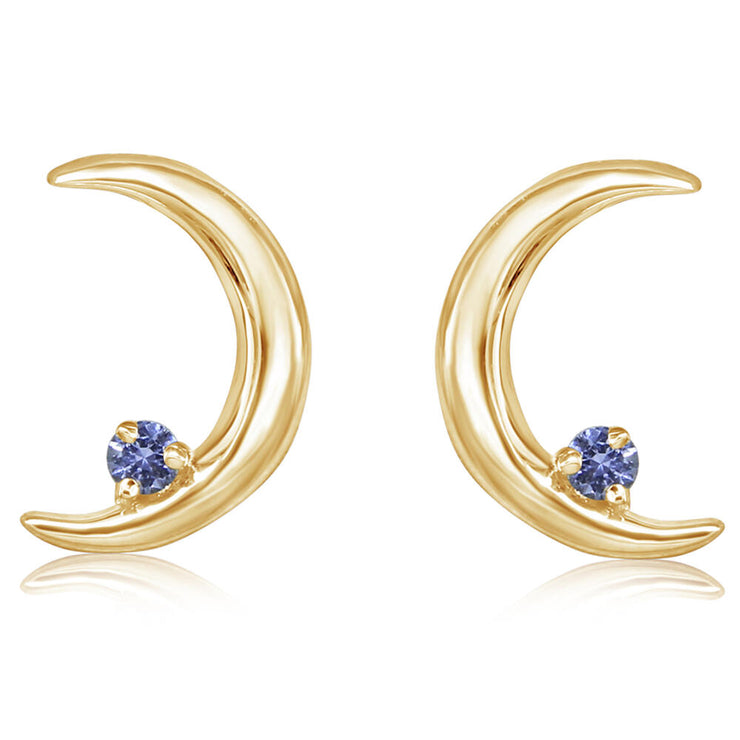 14K Yellow Gold Sapphire Moon Earrings