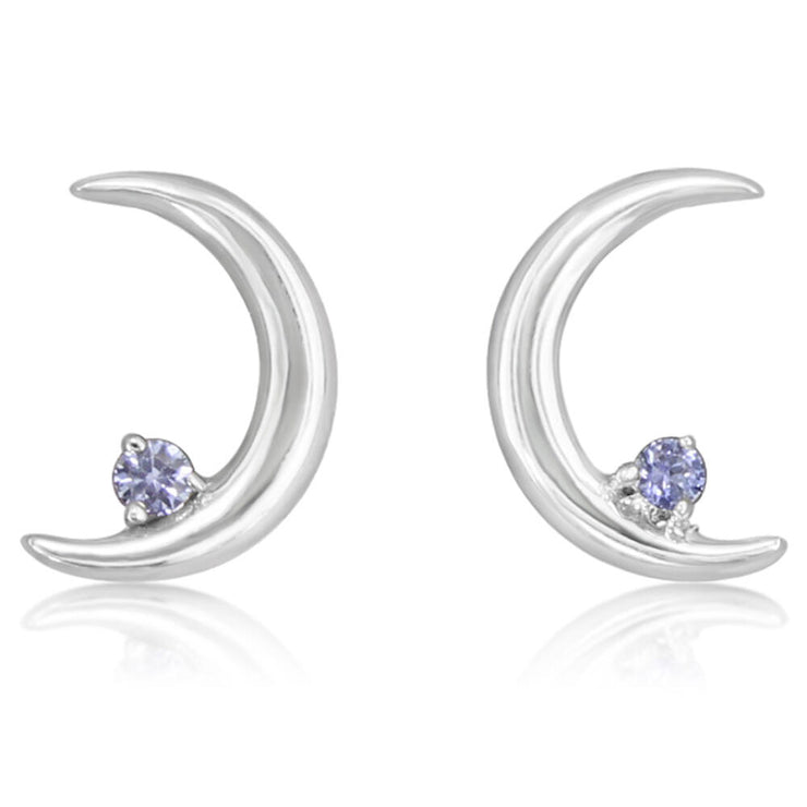 14K White Gold Yogo Sapphire Moon Earrings