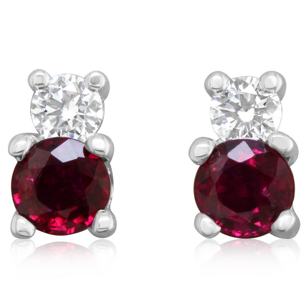 14K White Gold Ruby/Diamond Earrings