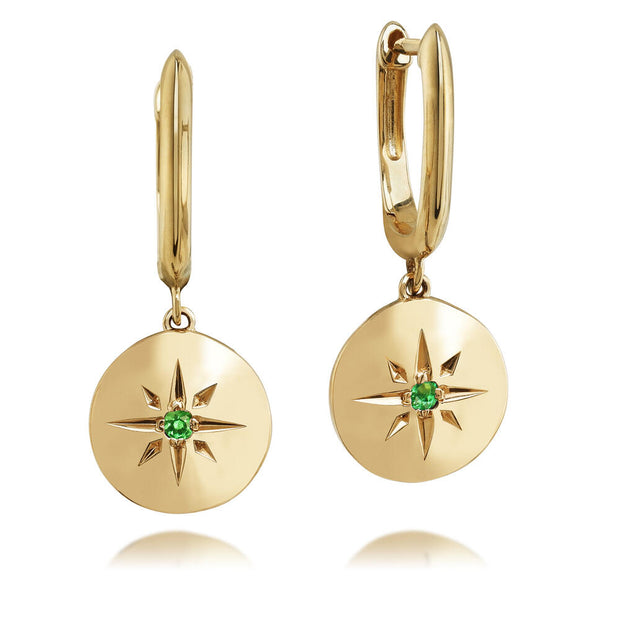 14K Yellow Gold Star Emerald Earrings