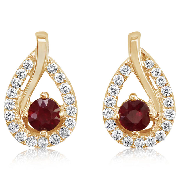 14K Yellow Gold Ruby/Diamond Earrings