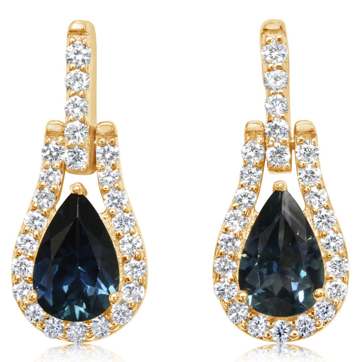 14K Yellow Gold Montana Sapphire/Diamond Earrings