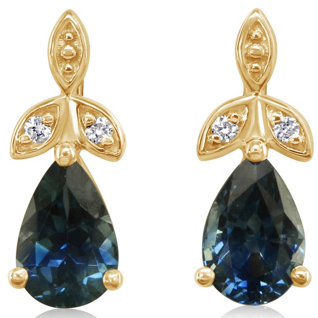 14K Yellow Gold Montana Sapphire/Diamond Earrings