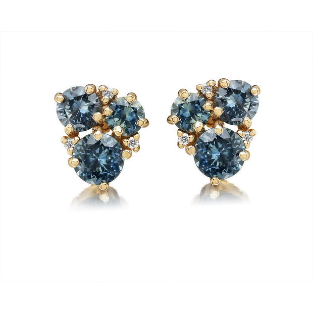 14K Yellow Gold Montana Sapphire/Diamond Earrings