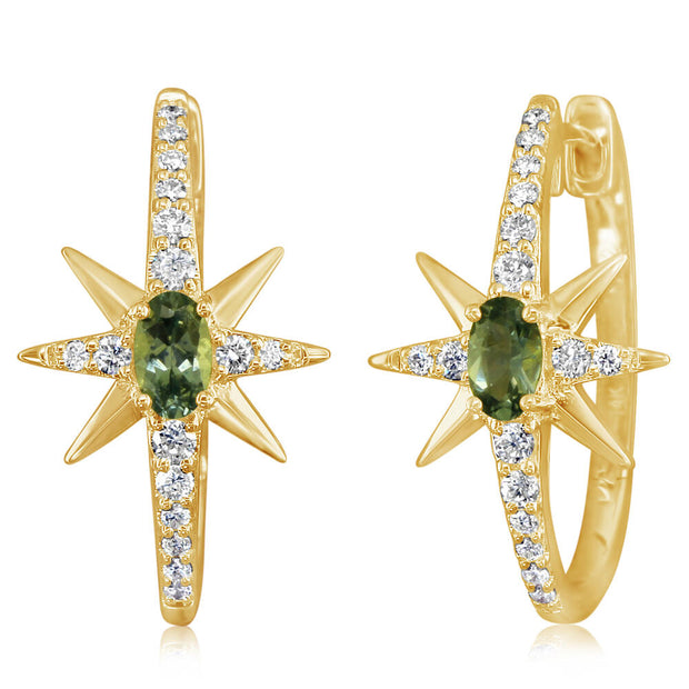 14K Yellow Gold Montana Sapphire/Diamond Star Earrings