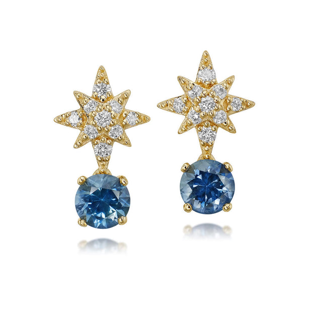 14K Yellow Gold Montana Sapphire/Diamond Earrings