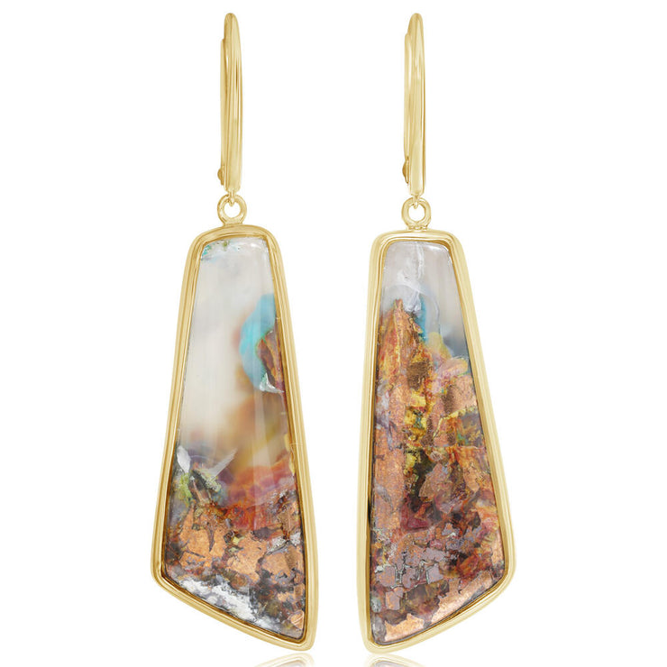 14K Yellow Gold Confetti Chrysocolla Earrings