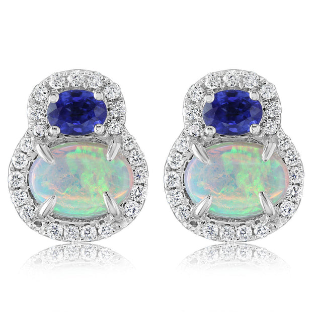 14K White Gold Australian Opal/Blue Sapphire/Diamond Earrings