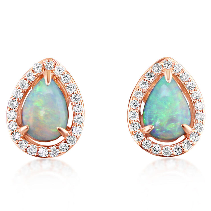 14K Rose Gold Australian Opal/Diamond Earrings