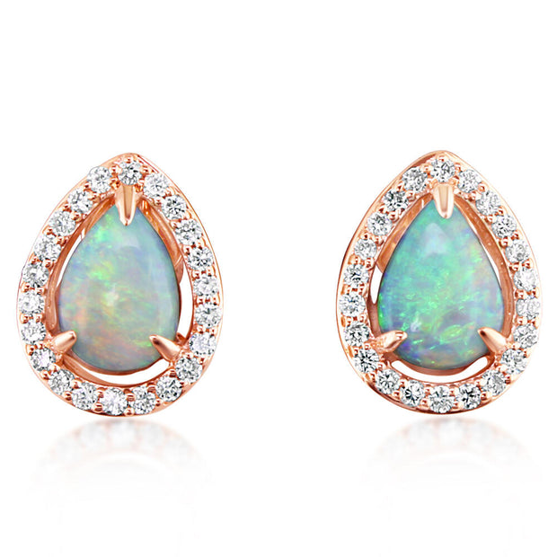 14K Rose Gold Australian Opal/Diamond Earrings