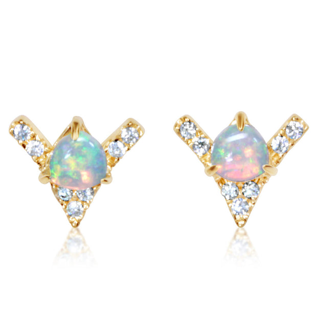 14K Yellow Gold Australian Opal/Diamond Earrings