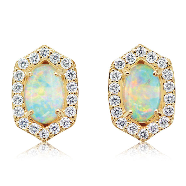 14K Yellow Gold Australian Opal/Diamond Earrings