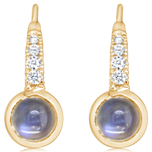 14K Yellow Gold Moonstone/Diamond Earrings