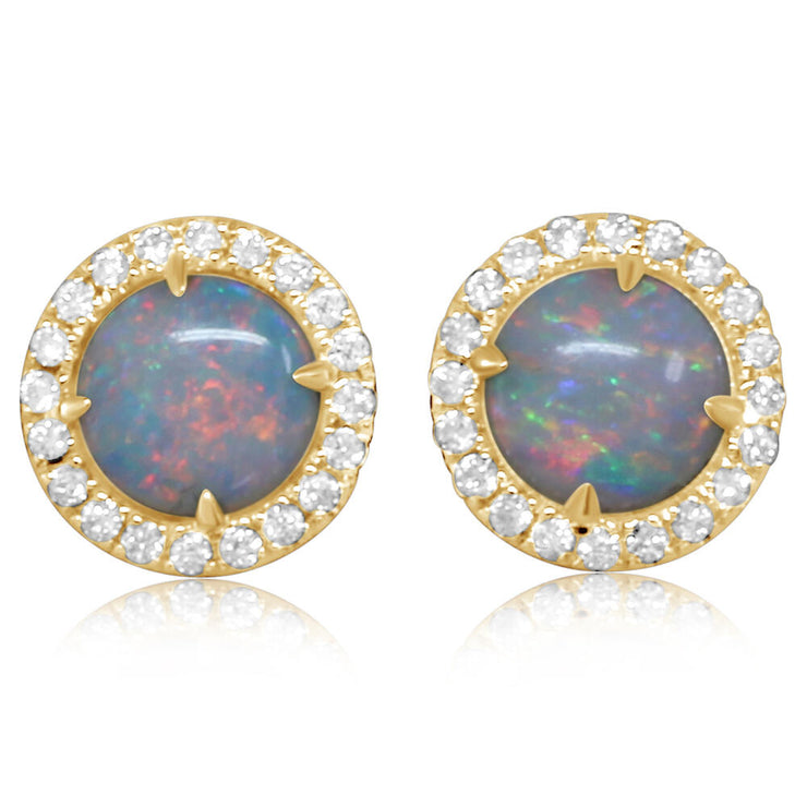 14K Yellow Gold Australian Opal/Diamond Earrings