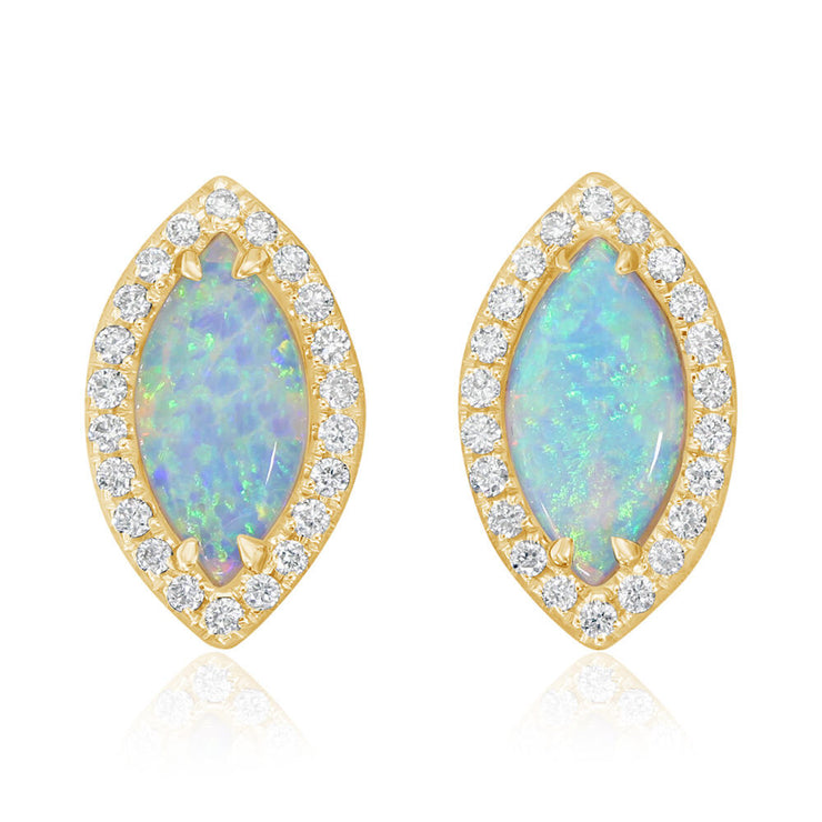 14K Yellow Gold Australian Opal/Diamond Earrings