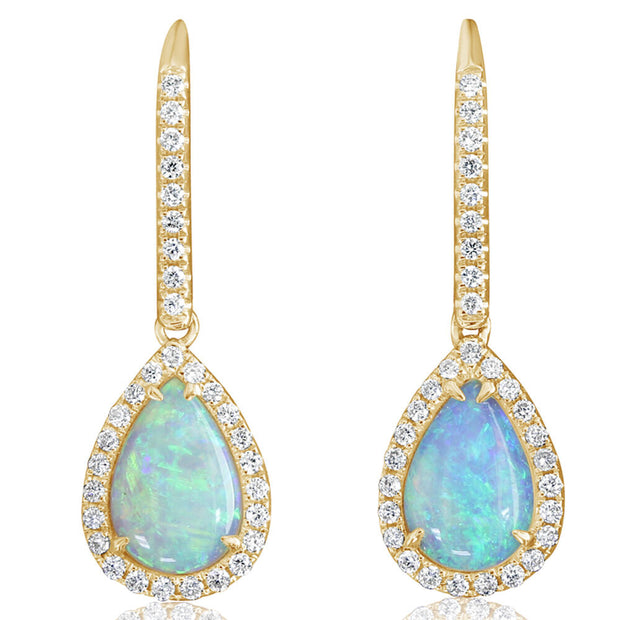 14K Yellow Gold Australian Opal/Diamond Earrings