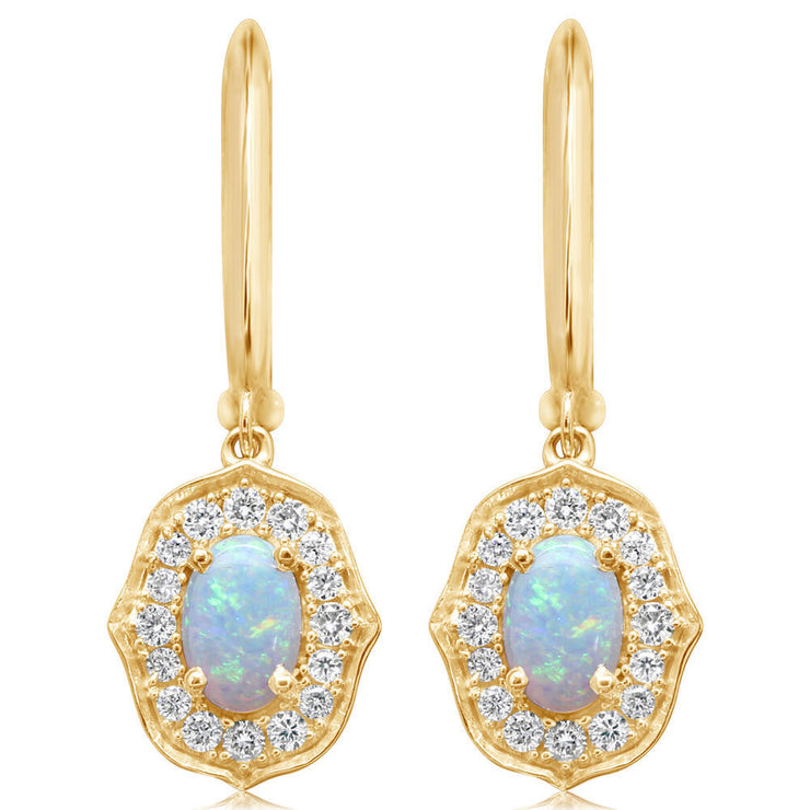 14K Yellow Gold Australian Opal/ Diamond Earrings