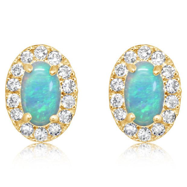 14K Yellow Gold Australian Opal/Diamond Earrings