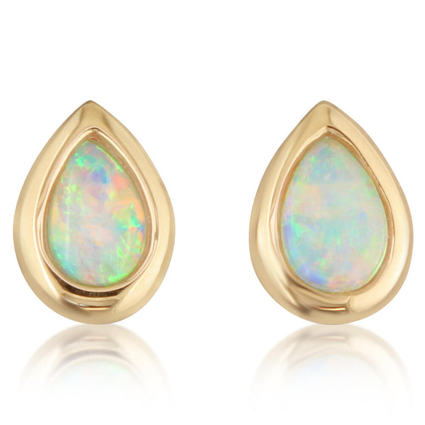 14K Yellow Gold 6x4 Pear Australian Opal Earrings