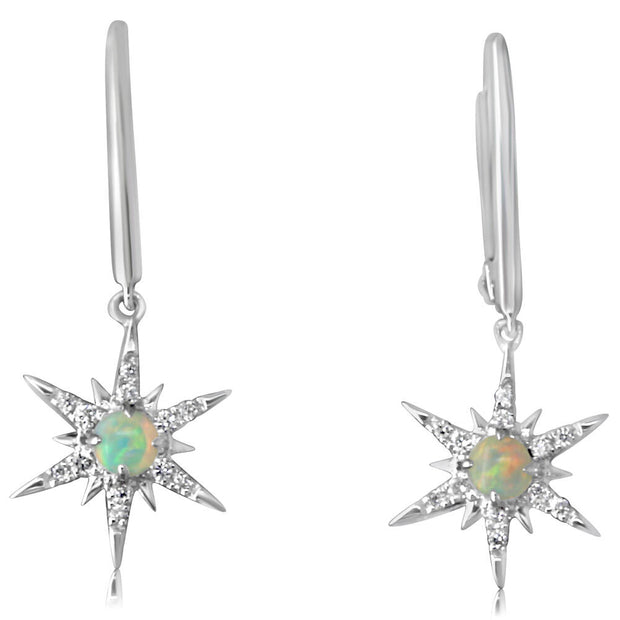 14K White Gold Australian Opal/Diamond Star Earrings