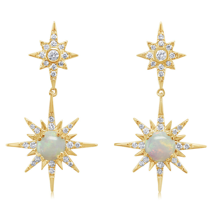 14K Yellow Gold Australian Opal/Diamond Earrings