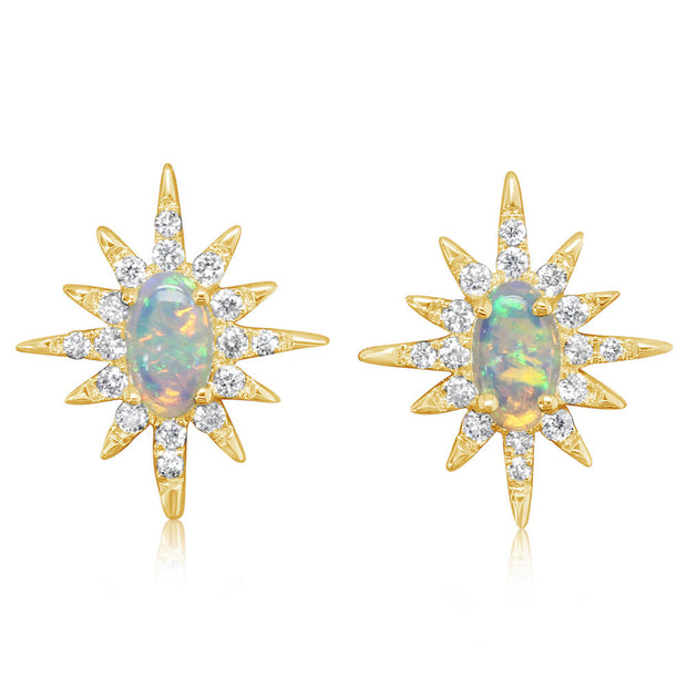 14K Yellow Gold Austrailian Opal/Diamond Star Earrings