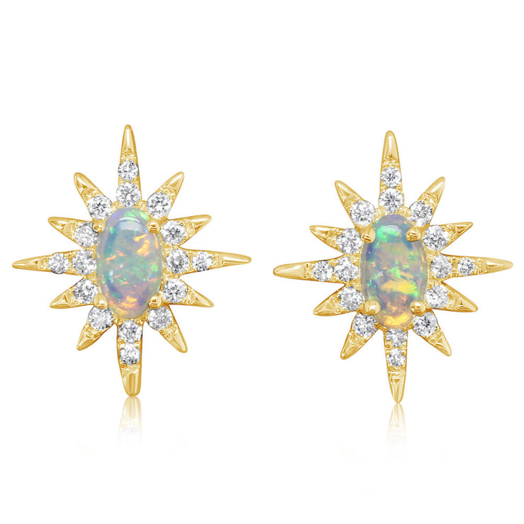 14K Yellow Gold Austrailian Opal/Diamond Star Earrings